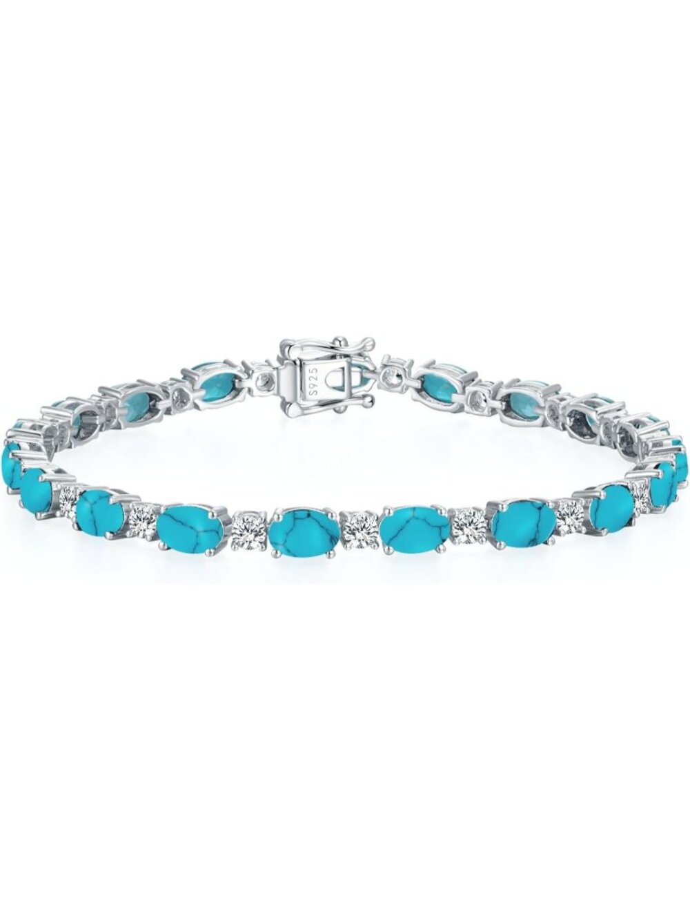 Women's Blue 7 Inches Sterling Silver Birthstone Tennis Bracelet Jewelry